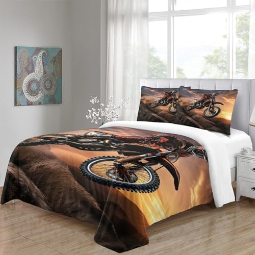 Housse de couette moto 3D parure de lit microfibre king 220x240cm avec taies d'oreiller