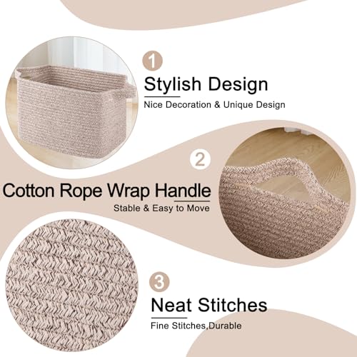 Image of OIAHOMY Storage Basket, Woven Baskets for Storage, Cotton Rope Basket for toys,Towel Baskets for Bathroom - Pack of 3, Pure Brown