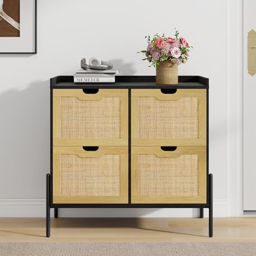 Halitaa Rattan Mobile File Cabinet, Filing Cabinet with 4 File