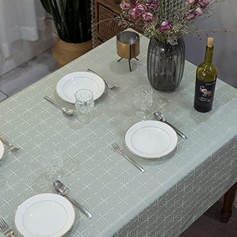 GLORY SEASON Jacqard Textured Tablecloth Modern Geometric Pattern Solid Heavy Weight Fabric Washable Rectangle Table Cloth,Table Cover for Kitchen Dinning Tabletop Decoration60x84 in, Greyish-Green Cover