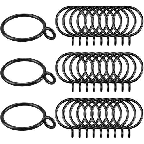 Curtain Rings, 30PCS Metal Curtain Rings with Eyelet Curtain Rod Ring Clip Decorative Drapery Window Eyelet Rings Ring Loop Hook Pins for Window Bathroom Home and Kitchen (Black, 1 inch/25MM)
