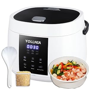 Yollnia 3L Rice Cooker 12 cups Cooked Mini Digital Rice Cooker 6 in 1 Multicooker for Grain Preset