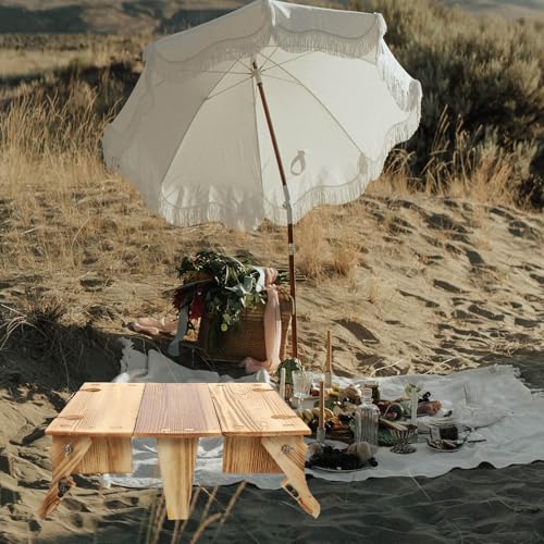 Table de Camping Pliante Bois avec Panier de Rangement - 8