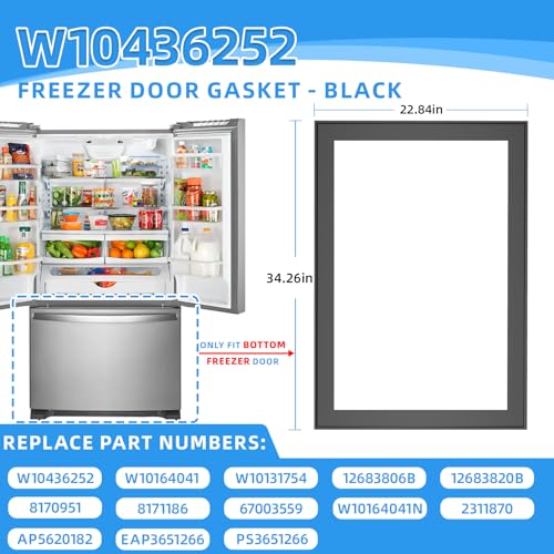 Image of UPGRADED W10436252 Freezer Door Gasket Compatible with Maytag, Amana, Jenn Air, Kenmore, KitchenAid, Whirlpool Refrigerator Freezer Door Gasket WRF535SMBM00 W10164041 W10131754 Freezer Door Seal Black