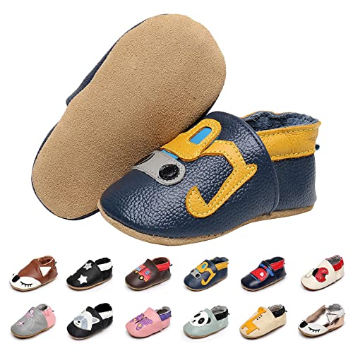 EDOTON Krabbelschuhe Baby LederLauflernschuhe Mädchen mit weichen Wildledersohlen Lederschuhe Baby Jungen Mädchen Hausschuhe 0-24 Monate