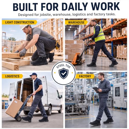 Image of Steel Toe Work Shoes for Men, Lightweight Safety Shoes with Puncture Resistant Midsole, Comfortable Protective Work Shoes for Warehouse Factory Light Construction