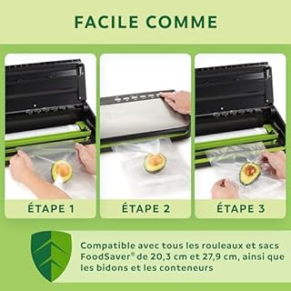 FoodSaver FFS005X Machine sous Vide avec Compartiment de Rangement pour Rouleau et Cutter, Fonction Pulse pour Aliments Fragiles, Inclus Accessoires et Sacs de Mise sous Vide Assortis