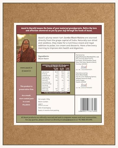 Image of AAZOL Premium Jumbo Fresh Black Raisins: Nashik'S Famed Seedless Kismis -250 Gram|Kali Kishmish|Kali Draksh|Iron-Rich|Good For Skin And Digestion