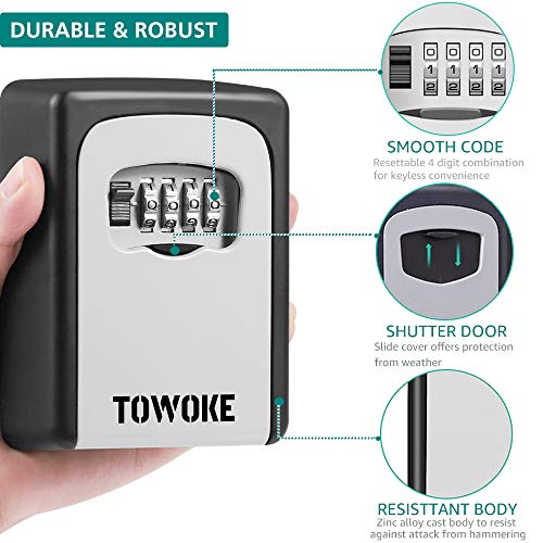 image for Key Lock Box Wall Mount - TOWOKE Waterproof Combination Key Safe Box f