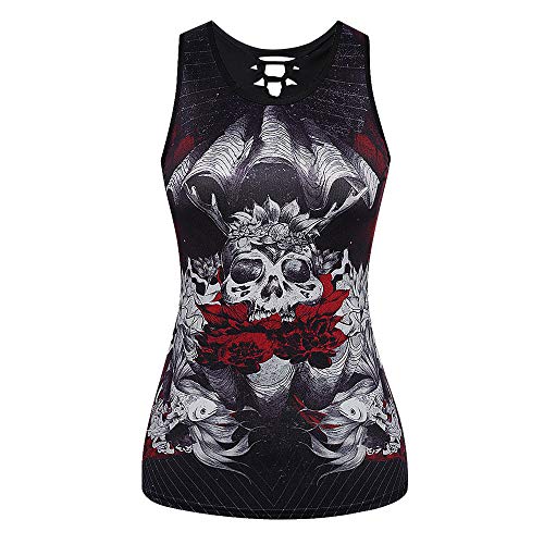 MEIbax Camiseta sin Mangas Mujer con Impresión 3D Calavera Chaleco Casual Atractivo Verano para Chicas Mujeres Chaleco de Cuello Redondo Camisas Mujer Tallas Grandes Camiseta Estampada Blusa Chalecos