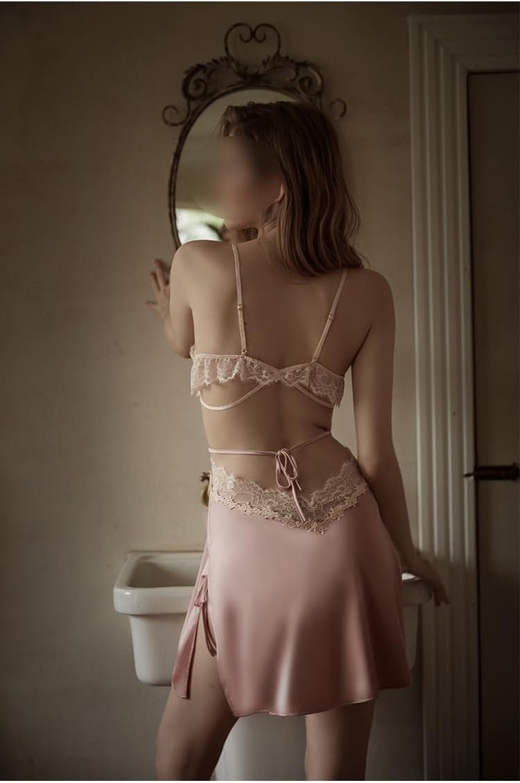 Women's Sexy Hollow Out Pajamas Backless Sleep Lounge Nightgown Spaghetti Strap Silk Sleepshirts