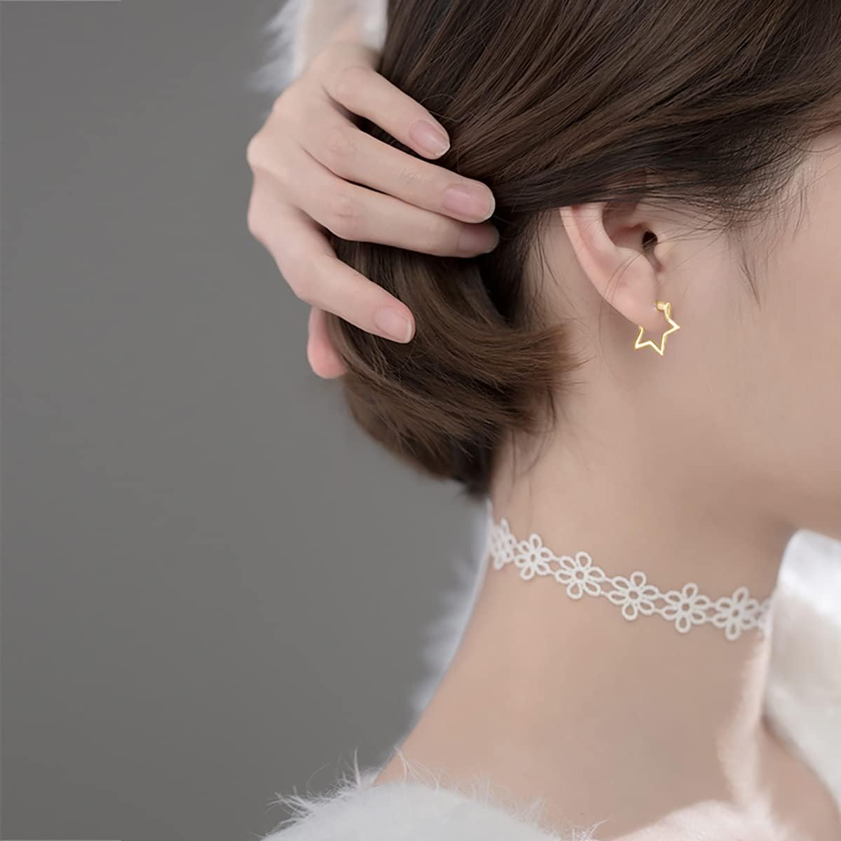 Reffeer Solid 925 Sterling Silver Minimalist Star Hoop Earrings for Women Teens Star Huggie Earrings Hoop - Image 3