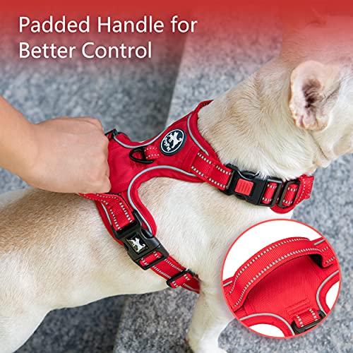 Image of PoyPet No Pull Dog Harness, No Choke Reflective Dog Vest, Adjustable Pet Harnesses with Easy Control Padded Handle for Small Medium Large Dogs(Red Matching Trim,XS)
