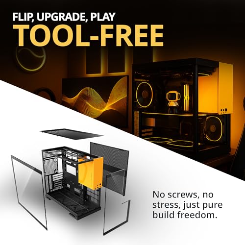 Image of Geometric Future M5 Tempered Glass Mid Tower, E-ATX /ATX Gaming Case, 1.2mm Steel, Type C, Toolless Panels, Support 420 /360 Radiator, Dual-Chamber, Black /Yellow, GEO-M5-BY