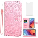 Phone Case for LG G6 Wallet Cases with Tempered Glass Screen Protector and Leather Slim Flip Cover Card Holder Stand Cell Accessories LGG6 ThinQ LG6 Thin Q G 6 Plus G6+ 6G VS988 H872 Women Rose Gold