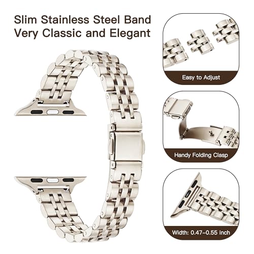 Image of Wipalor Thin Classic Metal Chain Band Fit Slim Apple Watch Bands for women 42mm 41mm 40mm 38mm, Dressy Cute Stainless Steel iWatch Bands for iPhone Watch Bands Series 11 10 9 SE 8 7 6 5 4 3 2 1-Starlight