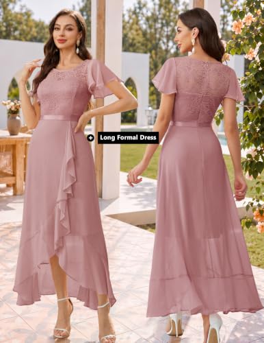 Image of BeryLove Formal Long Dresses for Women Wedding Guest Cocktail Bridesmaid | Airy Lace & Chiffon Evening Gown, Flutter Sleeve, Ideal for Mother of the Bride, Prom, Homecoming Party & Semi-Foraml Events