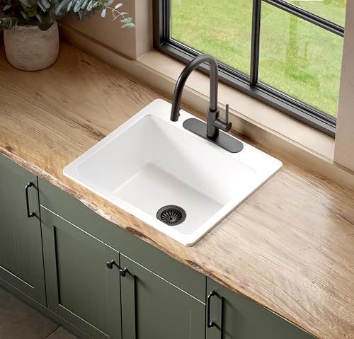 Sinkology SK413-25FC-WH-3-SC Jackson Crisp White Fireclay 25 Inch Single Bowl Drop-In Kitchen Sink thumb #5