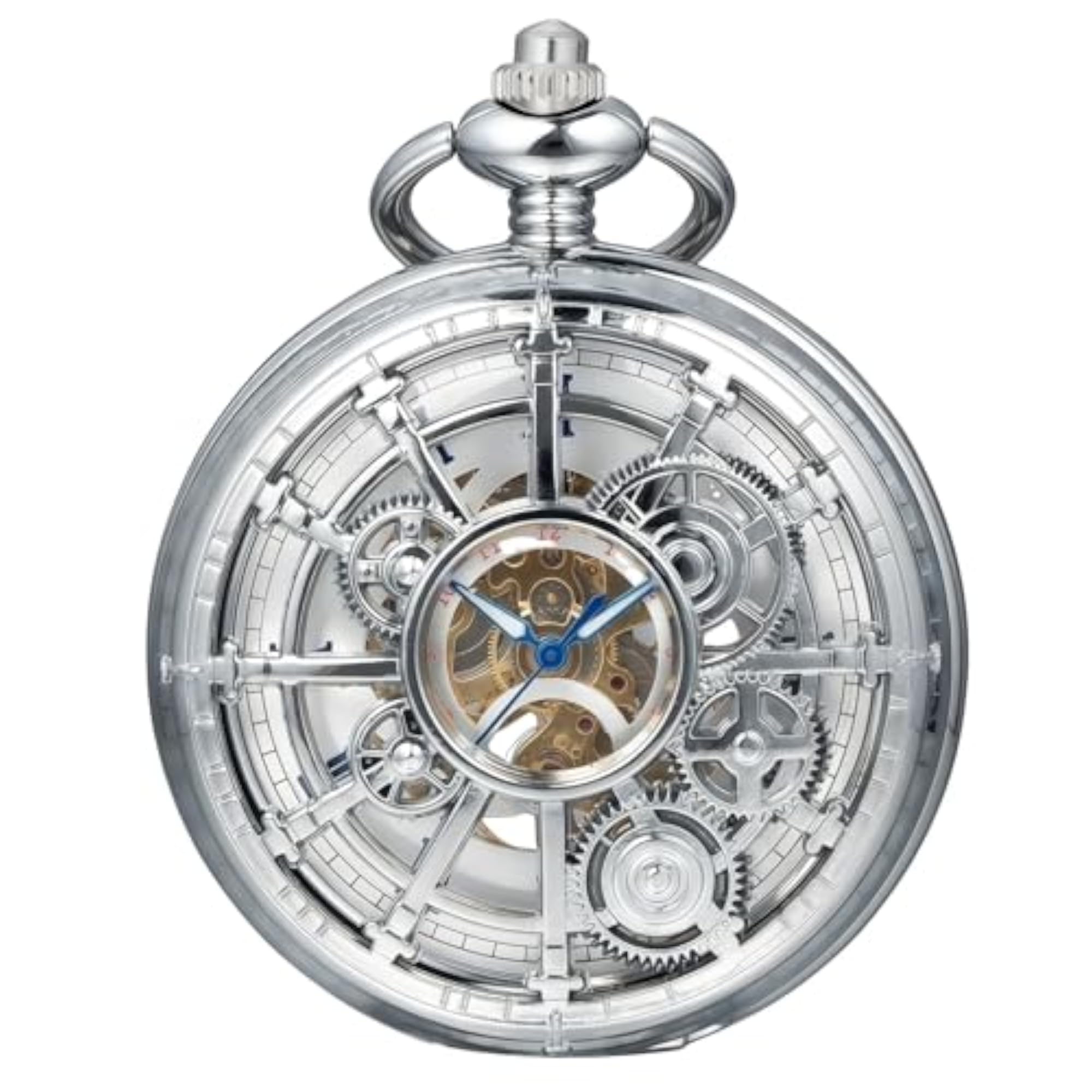 Steampunk Skeleton Mechanical Pocket Watch with Antique Chain