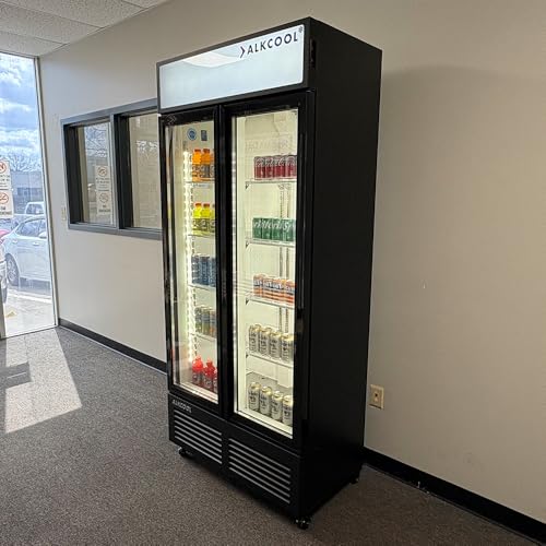 Image of Commercial Beverage Refrigerator Display Fridge, Two Glass Door Upright Drink Cooler with LED Light Adjustable Shelves,ETL Sanitation,18.5 Cu Ft,35.6 inch Wide(Hinge Door
