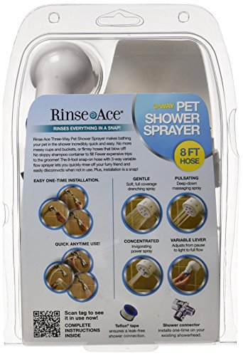 Rinse Ace 3-Wege-Duschbrause für Haustiere, mit 2,4 m langem Schlauch und Schnellanschluss an Duschkopf
