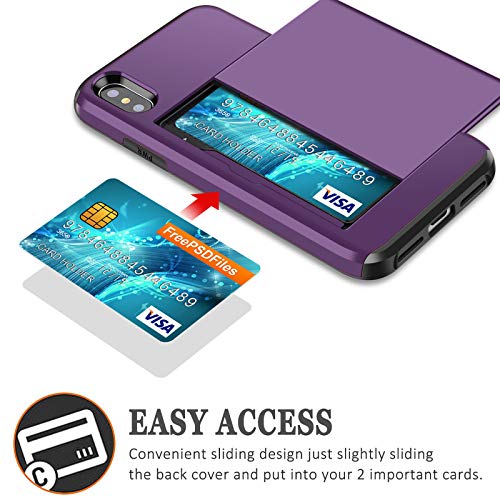Samonpow Case For Iphone X Hybrid Iphone X Wallet Case Card Slot Holder Heavy Duty Protection Anti Scratch Dual Layer Hard Pc Soft Rubber Bumper Cover For Iphone X 5.8 Inch Purple #TOP1
