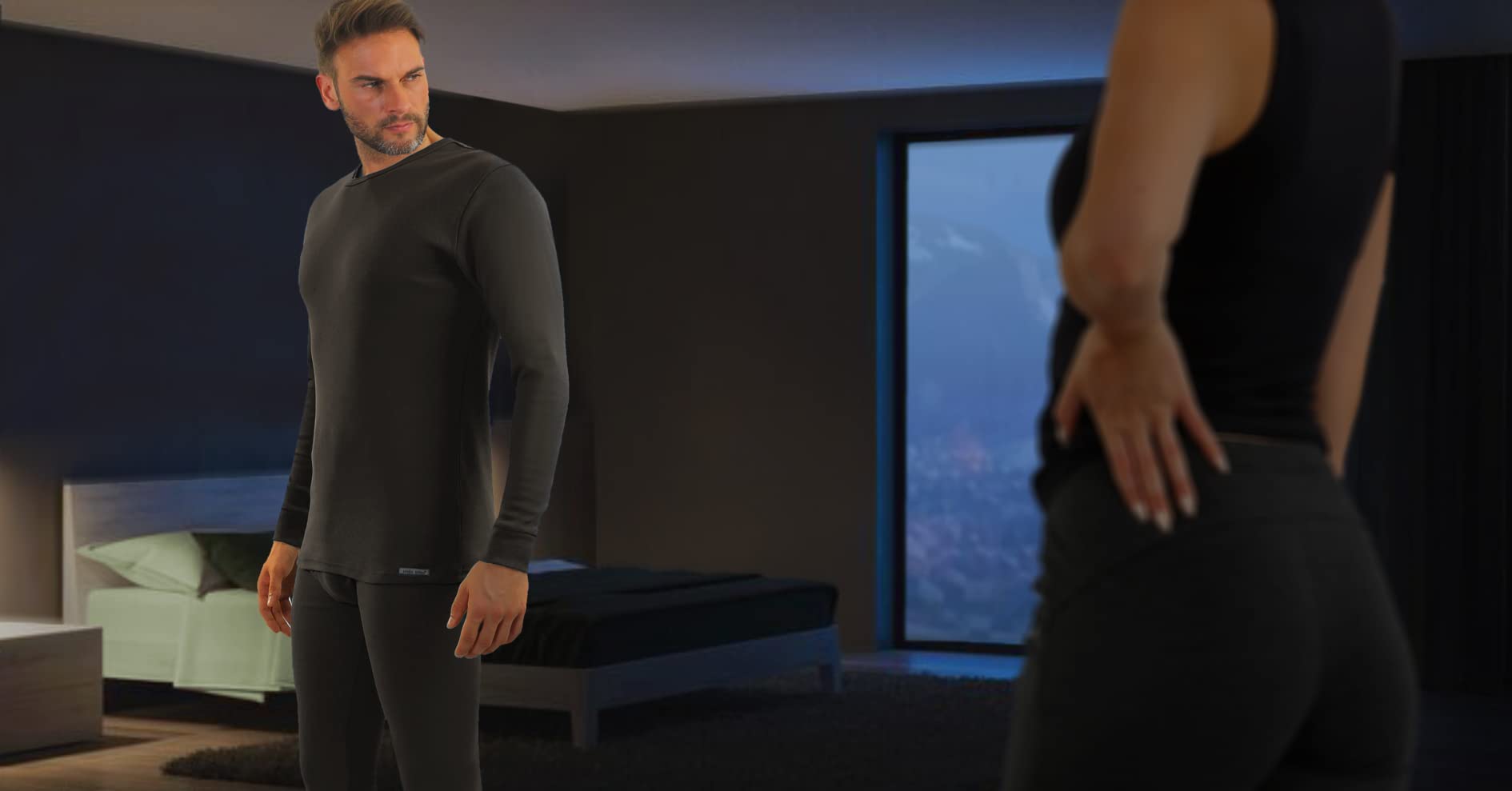 sesto senso Biancheria Intima Uomo Cotone Set Termica Funzionale Maglia Maniche Lunghe Pantaloni Lunghi