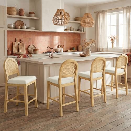 Rattan Counter Height Bar Stools Set of 4