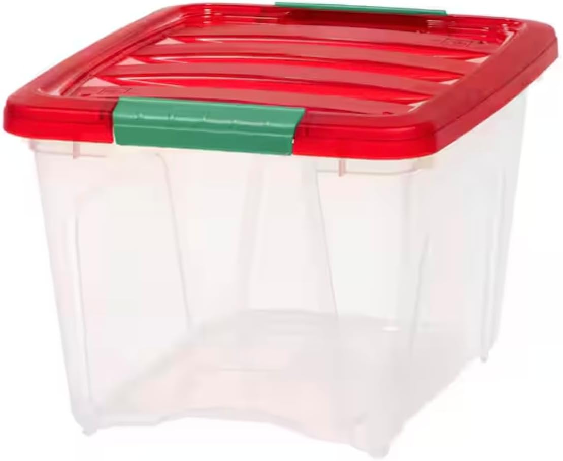 19-Quart Clear Storage Boxes with Red Lid and Green Buckles (4-Pack) UQ19481