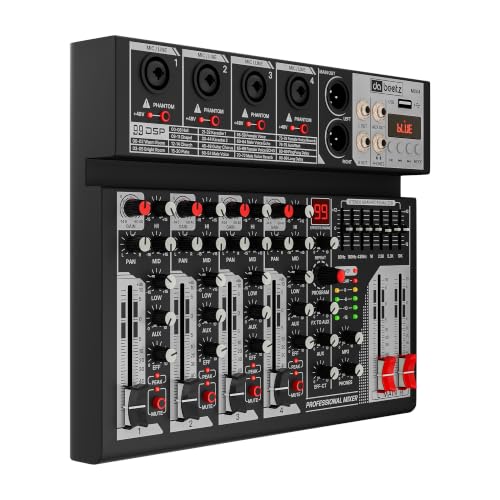 Image of Dabeatz MX04 4-Channel Audio Mixer with XLR /6.35mm Combo Inputs, Bluetooth & USB Playback, 99 DSP Effects, 7-Band EQ, Recording & 48V Phantom Power for DJ, Karaoke & Live Sound