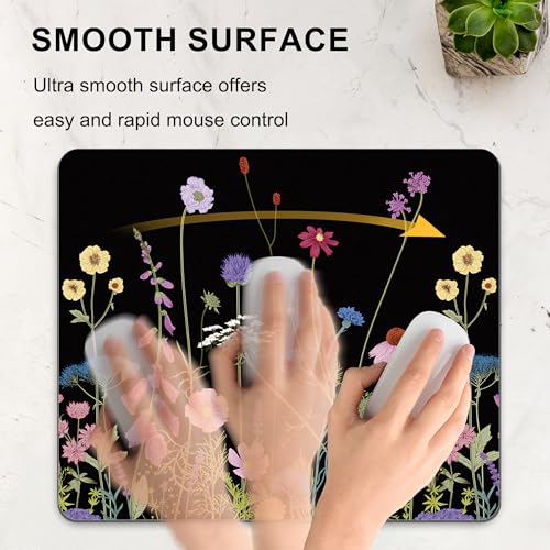 Black Floral Mouse Pad Flower Mousepad Purple Colorful Aesthetic Cute Desk Rectangular Laptop Women Girl Computer Office Small Non-Slip Wireless Mat Washable Decor Accessories Travel Gaming Supplies by oyanx1 - Used condition - Image 6