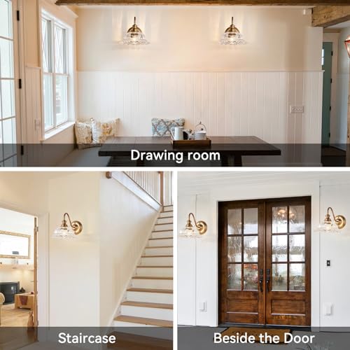 Image of HDDFL Vintage Wall Scone Bedside Wall Lamp Matte Brass Bedside Light Fixtures Antique in Door Lighting Fixture for Living Room Porch Staircase Drawing Room Bedroom