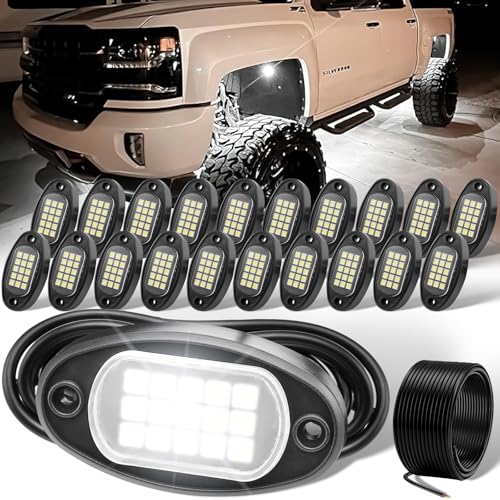 YONEDA 20 Pods White Rock Lights 6000K Pure White LED Underglow Lights IP68 Waterproof for Trucks...