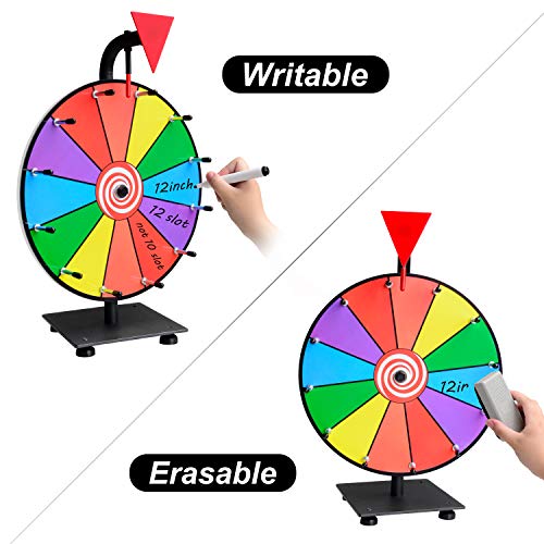 Klvied 12 Inch Heavy Duty Prize Wheel, 12 Slot Tabletop Color Spinning Wheel with 2 Model Clicker, Carnival Spin Wheel with Dry Erase Markers and Eraser for Trade Show, Fortune Spin Game - Thumbnail 6