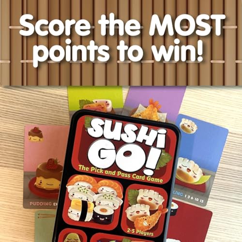 Image of Sushi Go! Card Game for Kids & Adults | Fast-Paced Pick and Pass Strategy Game | Family Party Board Game | 2-5 Players | Ages 8+ | Fun Travel Card Game