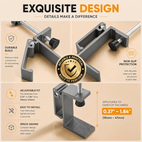 Image of Headphone Stand, Foldable Headset Hanger - Removable Headphone Holder Hook Mount, Adjustable PC Gaming Headset Stand Holder Clip Under Desk Clamp for Airpods Max, HyperX, Sennheiser