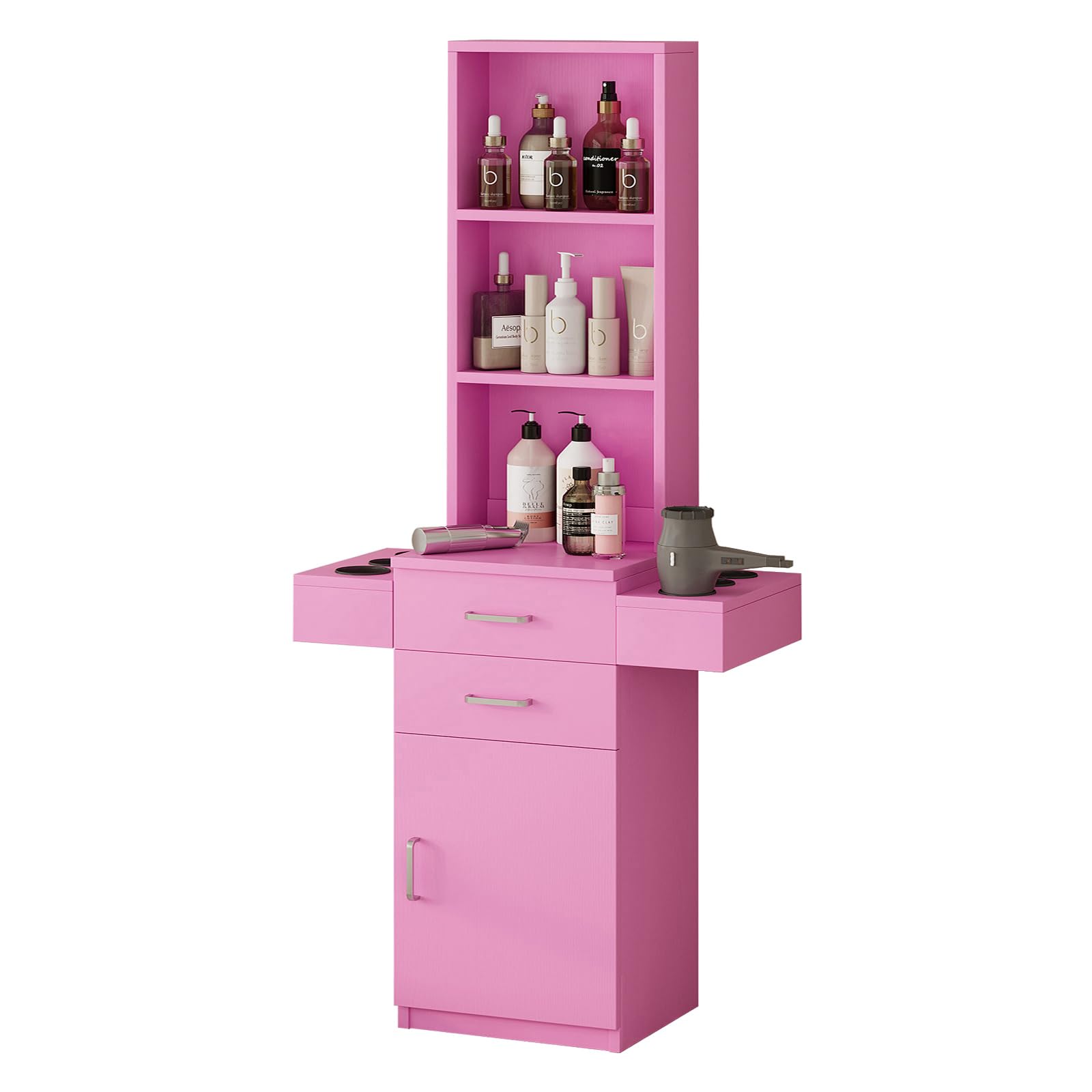 4ever2buy Salon Station for Hair Stylist, Salon Station with Barber Cabinet, Hair Station Equipment Hair Dryer Holder, Drawers, Storage Cabinet for