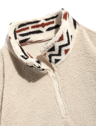Image of ZAFUL Men 1 /4 Zipper Ethnic Aztec Fleece Unisex Winter Sweatshirt Tops 2026 | Funnel Neck Fluffy Polar Fleece Faux Sherpa Soft Thermal Pullover Kangaroo Pocket Jacket Hoodie Tops