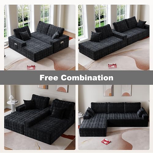 Image of Modular Sectional Sofa Couches L-Shape Couch 3 Seat Modular Sofa Memory Foam Sectional Couches for Living Room (Black, 108 inch+Left Chaise)