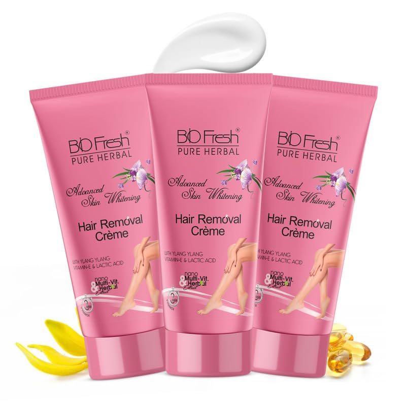 BIOFRESH HERBALS Skin Whitening Hair Removal Cream Painless Bikini & Body Underarms Hair Removal Cream Sensitive Intimate Hair Removal Cream for All Skin Types (60g, Pack of 3)