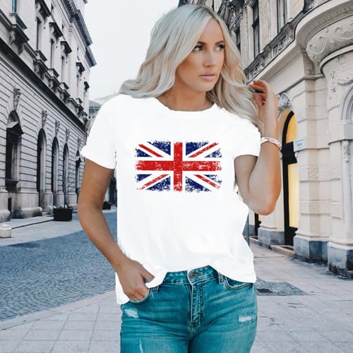 SUWATOIN Womens London England Shirt Union Jack Flag Souvenir Printed T-Shirt Tops White - Image 3