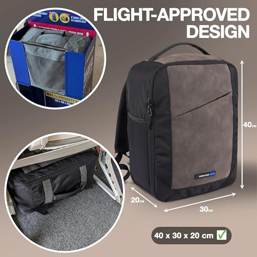 Miniatura 5 de Cabin Max Manhattan,Mochila 40x30x20 Cm, 24 L, Tela Reciclada, Aprobada Por Vuelo, Compatible Con Wizz Air, Bolsa De Viaje Para Debajo Del Asiento, Black