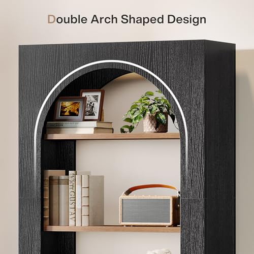 Image of Tribesigns 5-Tier Black Bookshelf, 70.87-Inch Tall Arched Bookcase with Storage, Modern Arch Book Shelf Storage Organizer for Living Room, Home Office