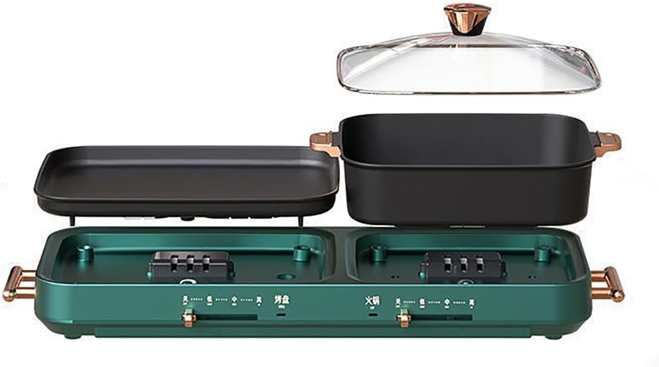 Electric Hot Pot with Grill, 1800W Non-Stick Indoor BBQ Grill and Hotpot, Dual Temperature Control, Removable Plates