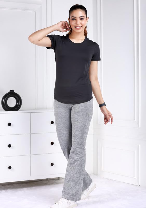 Image of Mlada Luxury Athleisure T Shirt Polyester Stretch Knit T-Shirt Full Length Moisture Wicking, Breathability, Compression for Gym, Workout and On-The-Move for Women