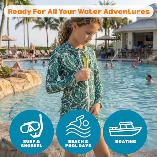 Image of SwimZip Girls' 3 Pc Swim Set w /Long Sleeve Rash Guard, Tankini & Shorts UPF 50+