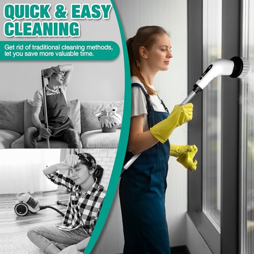 Image of Electric Spin Scrubber - 25W Dual Speed Cordless Cleaning Brush with 8 Replaceable Brush for Cleaning Bathroom, Tub, Tile, Floor, Kitchen, Window, Car
