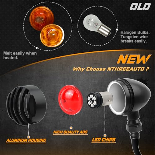 image for NTHREEAUTO Motorcycle Blinkers, Waterproof Aluminum Bullet LED Turn Si