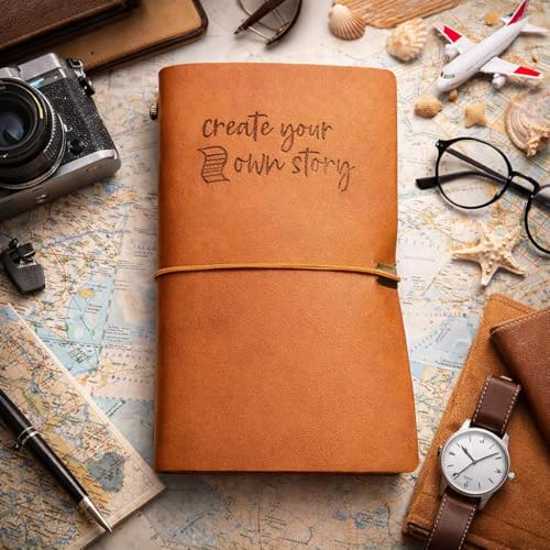 Image of PURESTORY Pu Leather Notebook Travel Journal Diary | Diary With Lock | 12 Card Slots And 1 | Replaceable Plain /Ruled Notebook - Create Your Own Story, 160 Pages