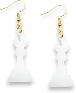 Chess Piece Earrings in Black or White Acrylic, King, Queen, Knight, Bishop, Castle, Pawn